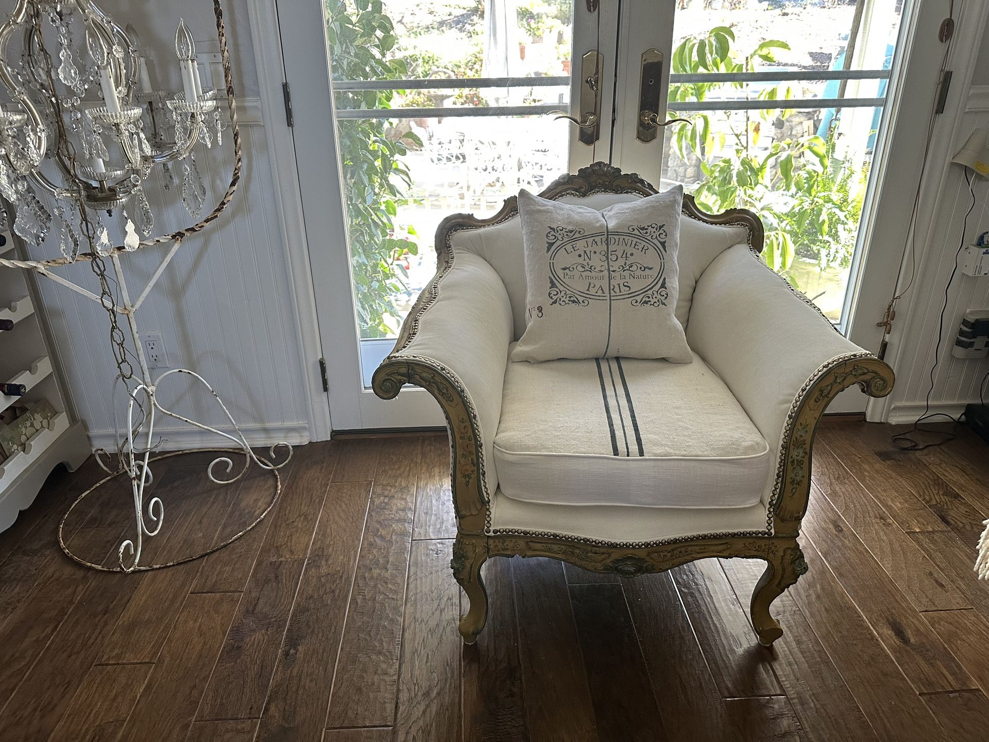 2 Vintage Chairs, Original Paint, New Fabric And Upholstery Materials $225 Each