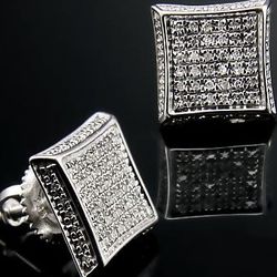 Mens 14K White Gold Over Sterling Silver Diamonds Designer Earrings - $150 (Or Best Offer) 