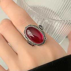 925 Sterling Silver Unisex Large Dark Red Stone Ring Chunky Gift