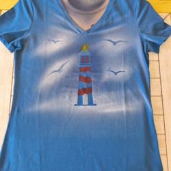 Airbrushed And Hand painted V Neck Tropical,Nautical Women's Shirt
