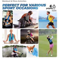 YQXCC 4 Pack Cooling Towel (47"x12") Ice Towel for Neck, Microfiber Cool Towel, Soft Breathable Chilly Towel for Yoga, Sports, Golf, Gym, Camping, Run