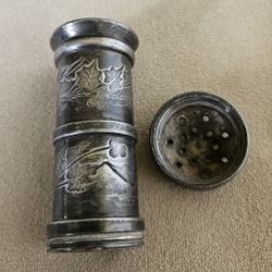 1800's Antique Heavy Spelter Pewter Salt Pepper Shaker Floral Butterfly Design