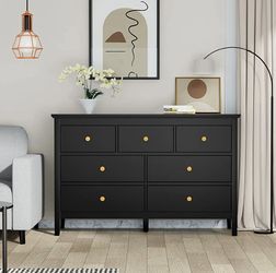 Black Dresser for Bedroom with Gold Pulls and Solid Wood Legs, Modern 7  Drawer Dresser for Sale in El Monte, CA - OfferUp