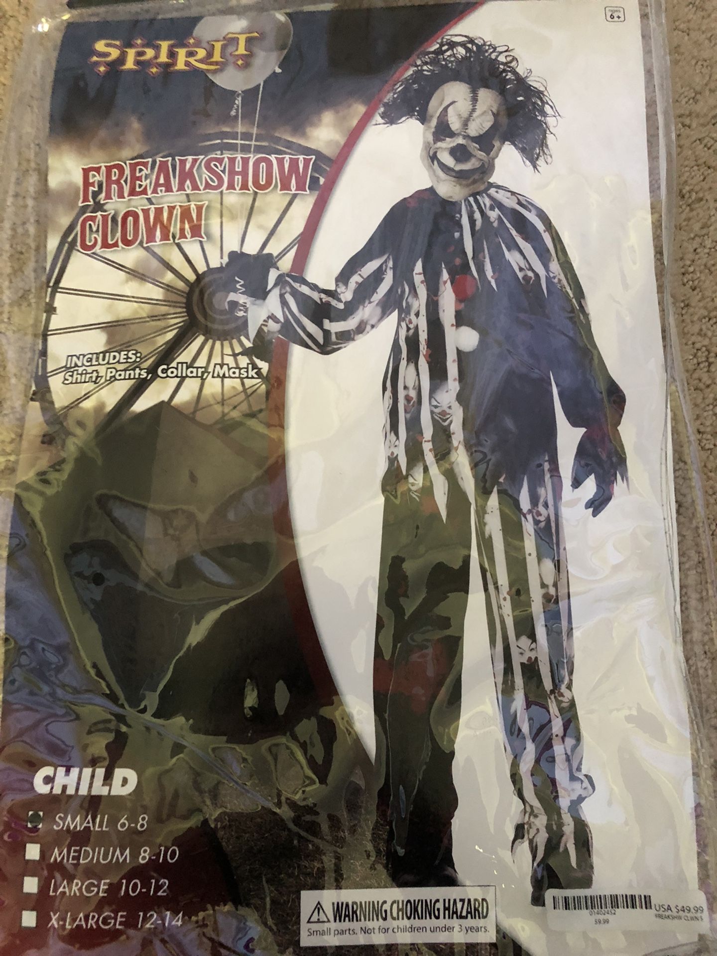 Halloween Freakshow Clown Costume Kids Youth Small Size 6-8