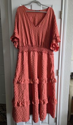 22/24 BloomChic Coral Ruffle Tiered Maxi Dress
