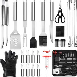 26PCS BBQ Accessories with Carrying Bag for Camping Kitchen BBQ Utensils Set with Barbecue Claws, Meat Injector
