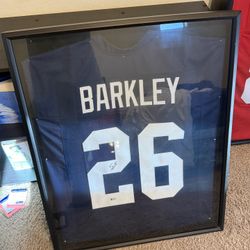 Framed Autographed Saquon Barkley Penn State Nittany Lions Jersey