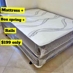 Mattress + Box Spring + Metal Rails $199 Only 