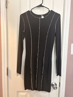 H&M Black Long Sleeve Dress with White Accents