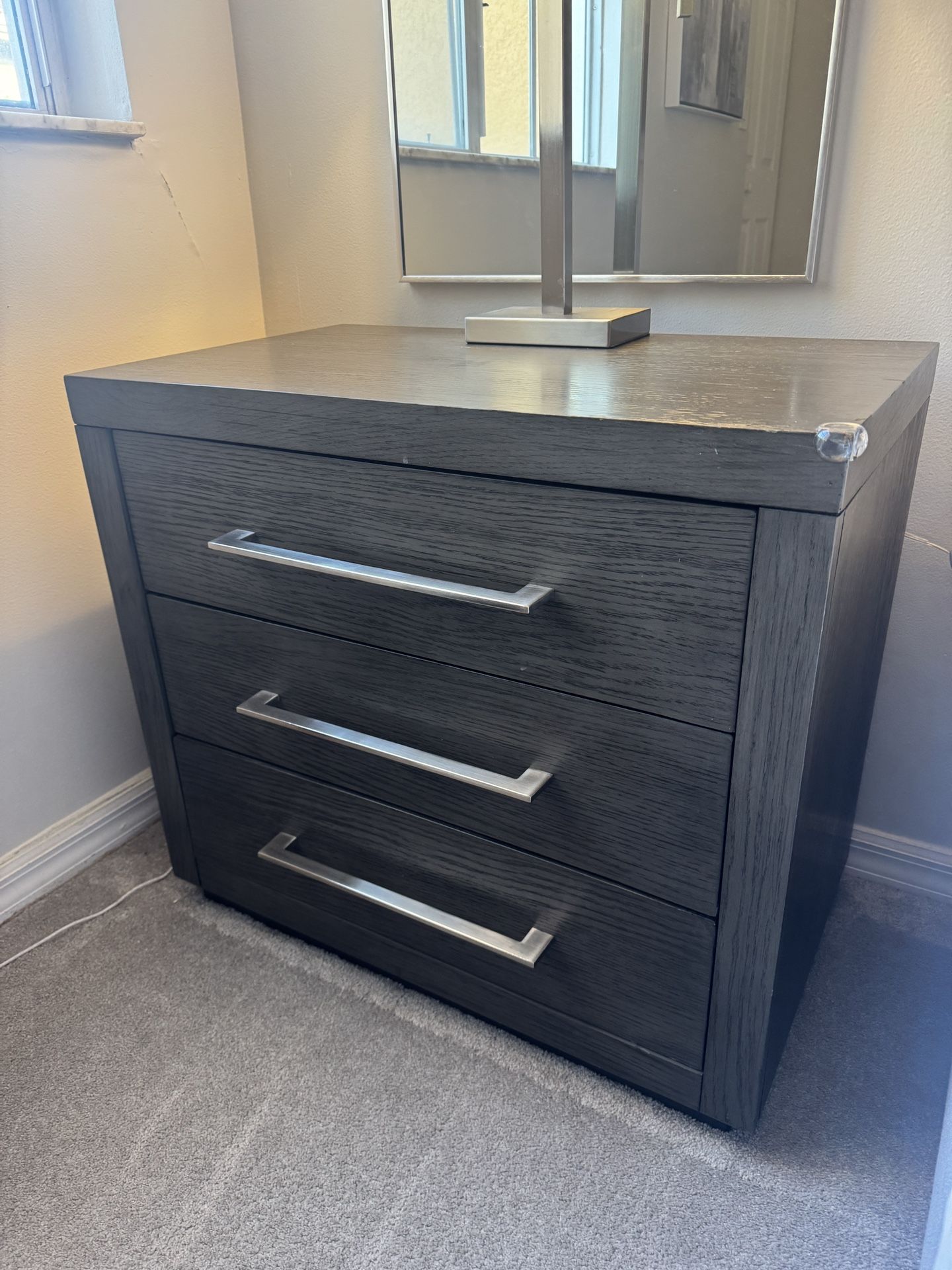 Two Modern Dark-Wood Three-Drawer Nightstand