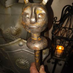 18TH / 19TH CENTURY QAJAR PERIOD DEMONS HEAD STEEL MACE