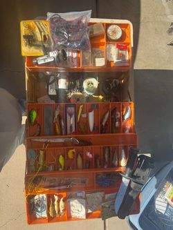 Loaded Fishing Tackle Box with Lures and Gear