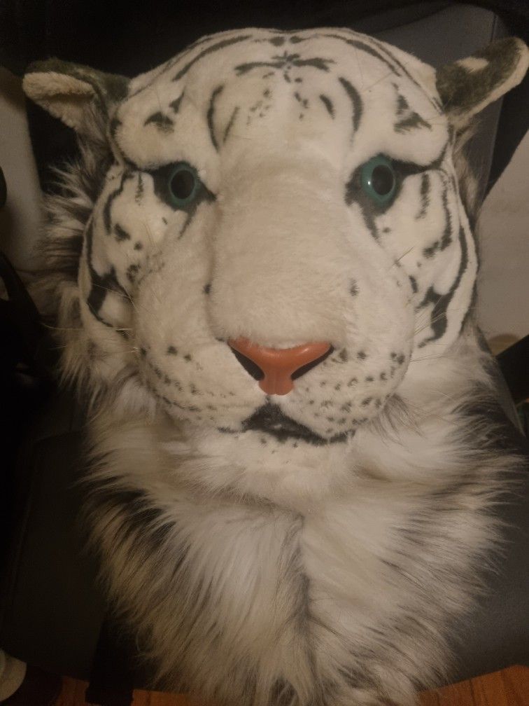 Realistic White Tiger Head Backpack