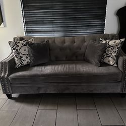 Grey velvet couch