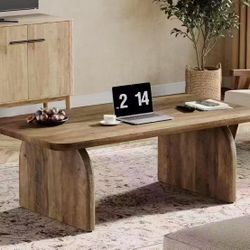 New assembled F2088 Rectangle Coffee Table, 47-Inch Wood Rectangular Living Room Table, Farmhouse Accent Center Low Cocktail Tea Table with Sturdy Bas