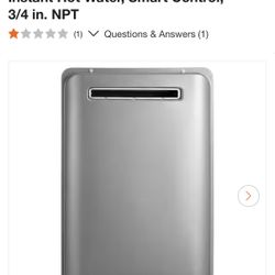 Silver Gray Gas Tankless Water Heater, 5.3 Gal. 120000 BTU, Instant Hot Water, Smart Control, 3/4 in. NPT (1) 