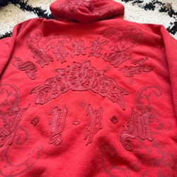 Supreme SS25 Leather Applique Zip Up Hooded Sweatshirt Burnt Red