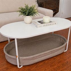 Modern Oval Coffee Table with Fabric Storage Shelf