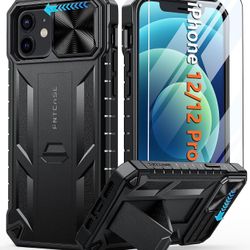 iPhone 12 Pro Military Grade Shockproof Protection Mobile Case with Kickstand & Matte Textured Rugged TPU Shell | Drop Proof Protective Cover Black