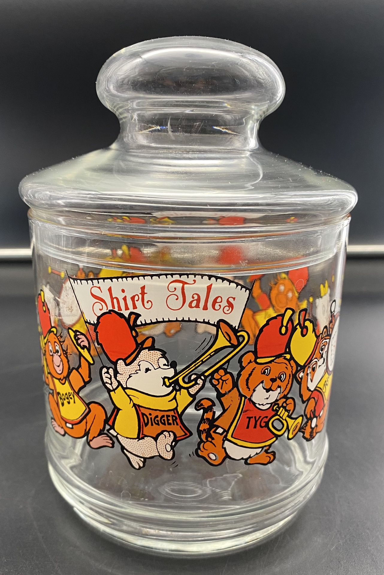 Vintage Hallmark Shirt Tales Glass Candy Jar with Lid 1982 