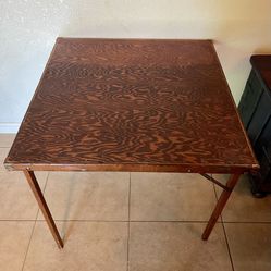 Antique Vintage Solid Wood Tiger Oak Folding Card Table Poker Game