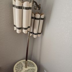 Vintage Tension Pole Lamp With Table Fiberglass Shades 
