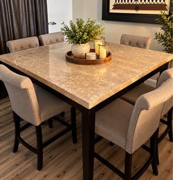 6 Seat Marble Top Counter Height Dining Set