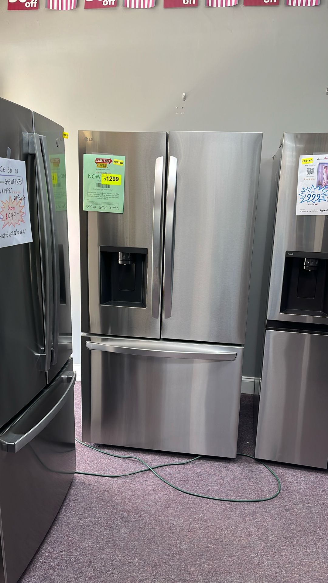 Refrigerator Stainless Steel 3 Doors 36” In New