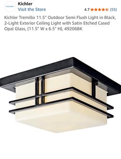 Kichler Tremillo 11.5" Outdoor Ceiling Light Black Flush Mount 49206BK