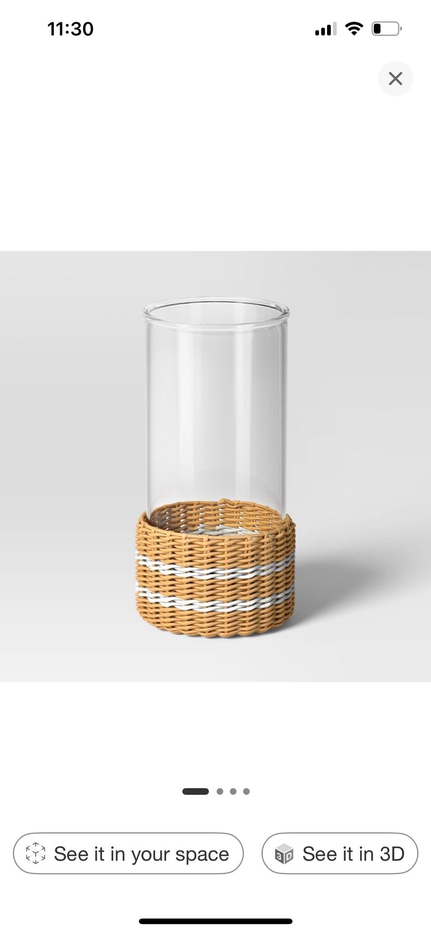 12"x6.3" Pillar Glass and Rattan Lantern Candle Holders Brown - Threshold™ designed with Studio McGee