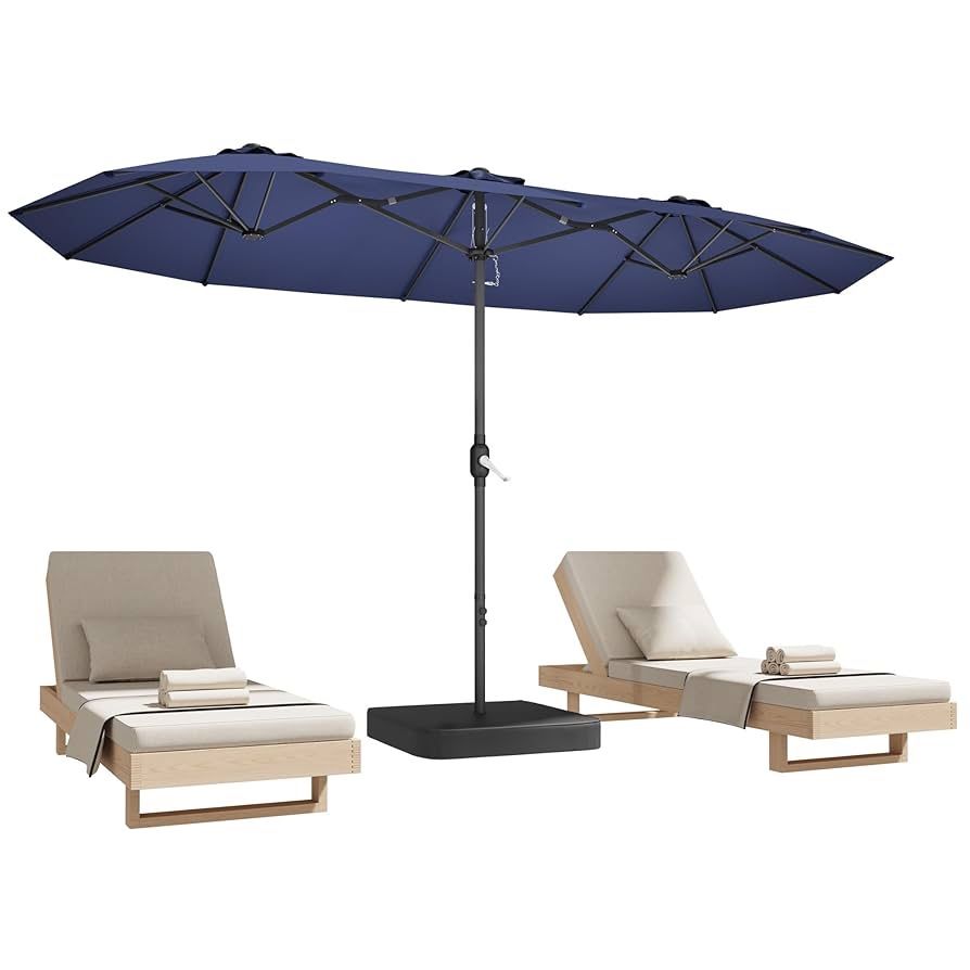 15ft Patio Umbrella with Base,Large Outdoor Double-Sided Rectangle Umbrella with Crank Handle, Market Umbrella for Poolside Garden Deck Backyard Beach