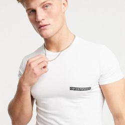 Emporio Armani slim fit text logo T-shirt in white Size L