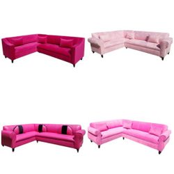 New 7x9ft SECTIONAL COUCHES   Velvet PINK  MORE COLORS TO CHOOSE FROM Sofa Set  2piaces.  More Color FABRIC Avail