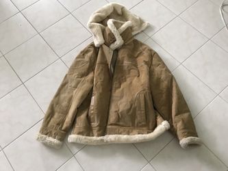 Brown suede men's winter jacket with lambs wool lining 3XL