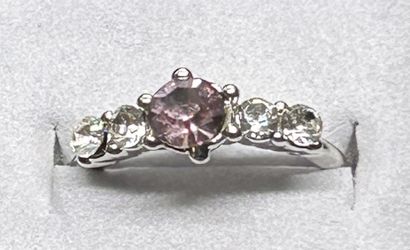 Graceful Silver Tone Ring w/ Light Purple & Clear Stones
