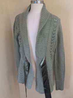 A. Giannetti Green Angora Wool Blend Open Front Cardigan Sweater Size S Ribbon