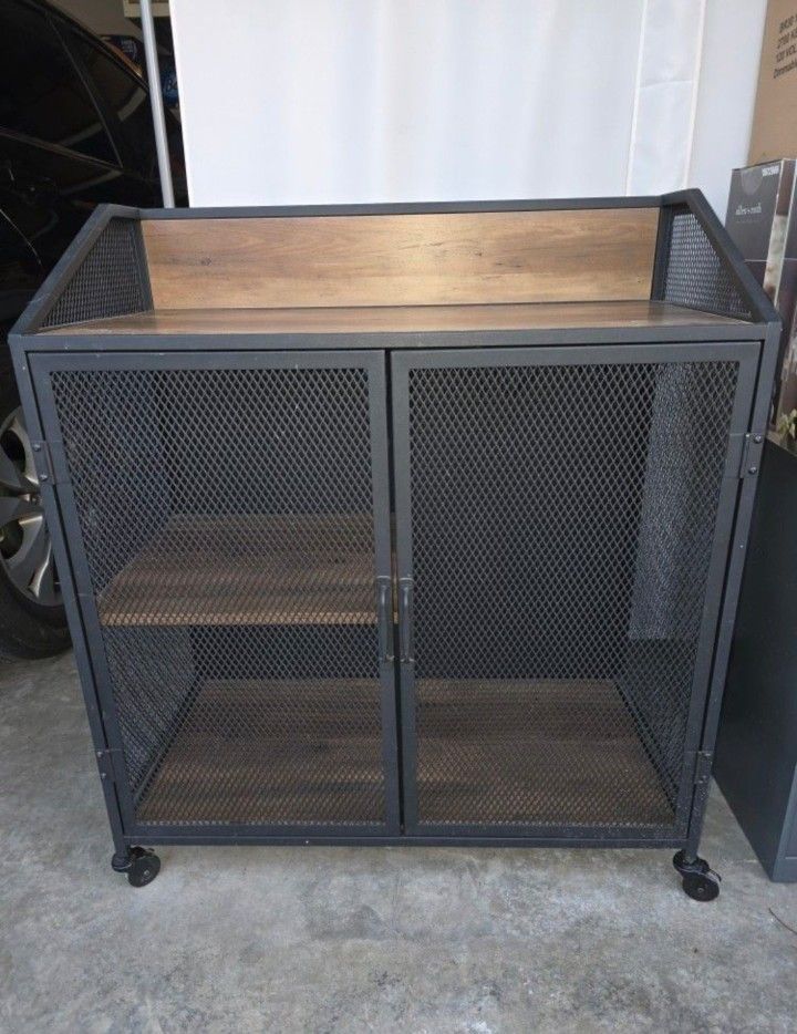 Industrial Metal and Wood Rolling Bar Cabinet / Coffee Cart / Drink Station