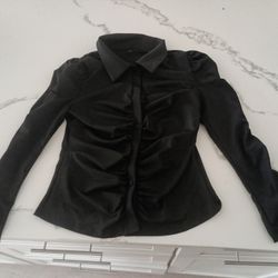 All Black Bottom Up Dress Shirt For Women!