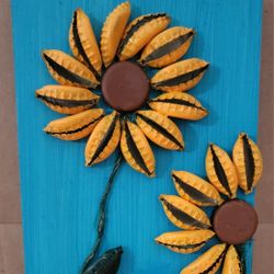 Bottle Cap Floral Art, Sunflowers