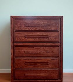 Vintage Oak 5-Drawer Highboy Dresser