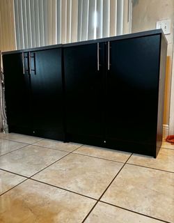 Pair Of Black Cabinets With Shelves- 32”Lx17”Wx36”H