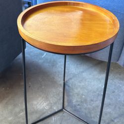 Round Wood Accent Table with Metal Legs