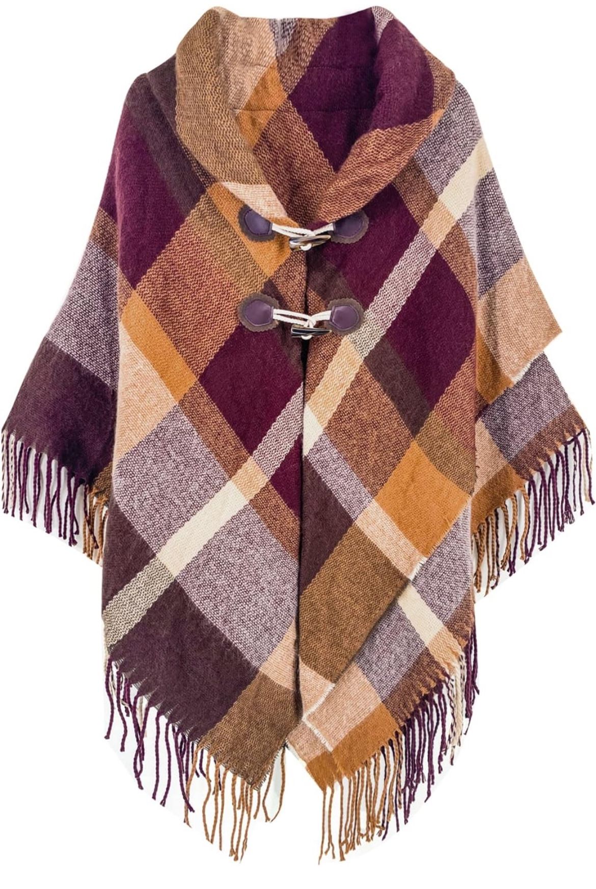 Moss Rose Women's Travel Plaid Shawl Wrap Open Front Poncho Cape for Fall Winter #284
