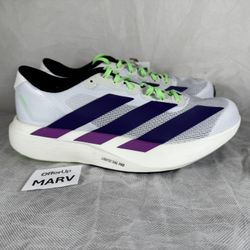Adidas Adizero Evo SL White Collegiate Purple Lime Burst Shoes JS4495 