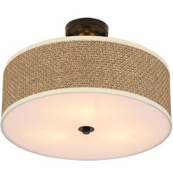 Modern Brown Rattan 3-Light Semi-Flush Mount Ceiling Light/Lámpara De Techo Semiempotrada Moderna De
