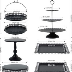 6 Pcs Black Cake Stands Set, QENUIITEA Cake Display Pedestal Tiered Cupcake Holder Dessert Plate Serving Tower Tray Decorative for Wedding Birthday Pa