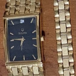 Gold Bulova Diamond Watch/ Matching Bracelet 