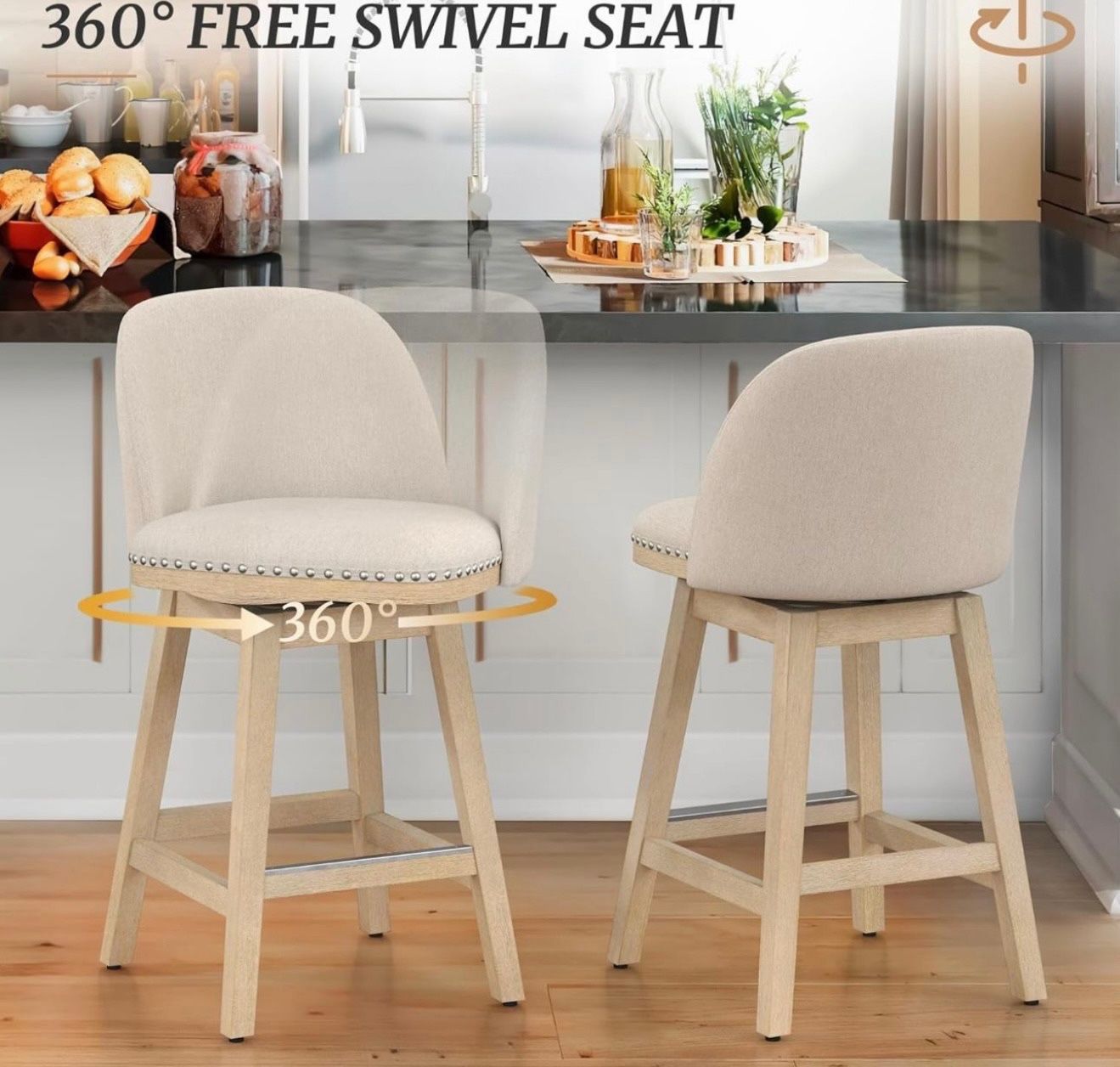 Performance Fabric Upholstered Counter Height Bar Stools