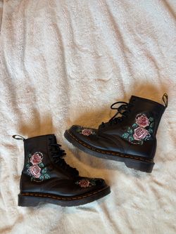 Dr. Martens Black Boots with Rose Embroidery