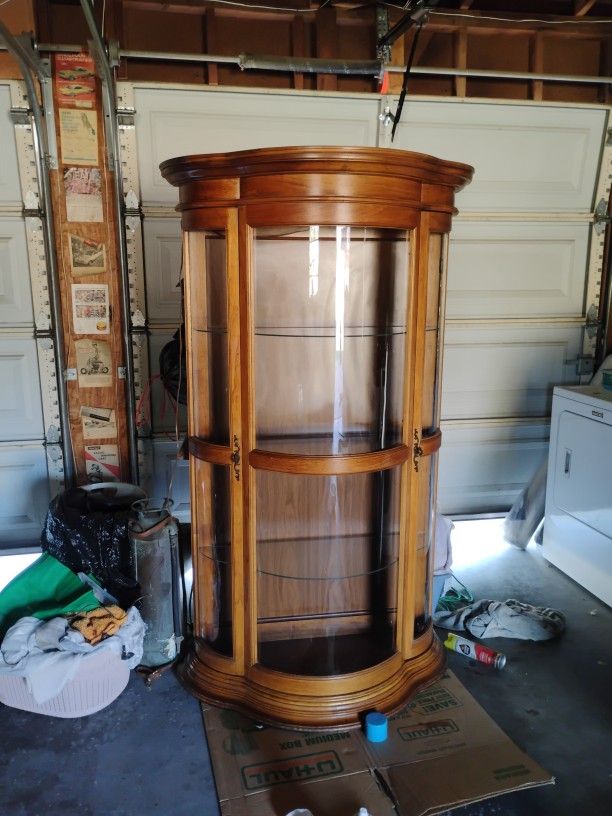 Antique Tiger Oak Curio Cabinet 